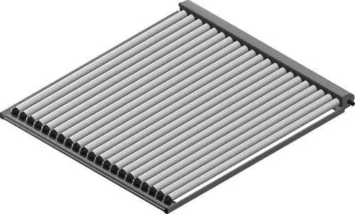 Rollensystem mit mehreren grauen Rollen auf einem rechteckigen Gestell, geeignet für Bosch-Geräte zur Unterstützung von Materialien oder Produkten.